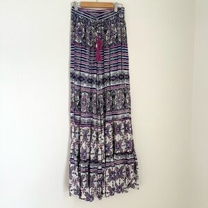 True Destinations Ruffled Wide Leg Pull On Palazzo Pants Boho Size Medium